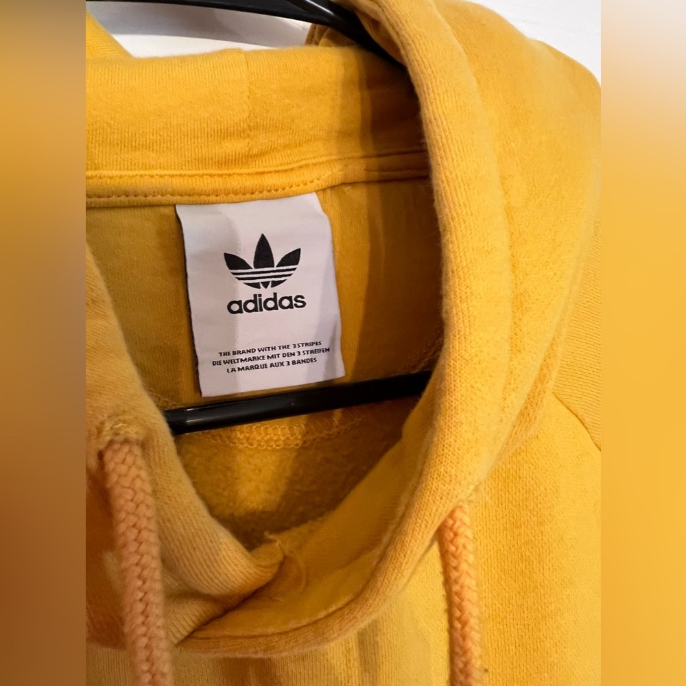Adidas Originals Yellow Trefoil Graphic Sweat Hoodie Active Gold Mens Size M - Picture 3 of 5